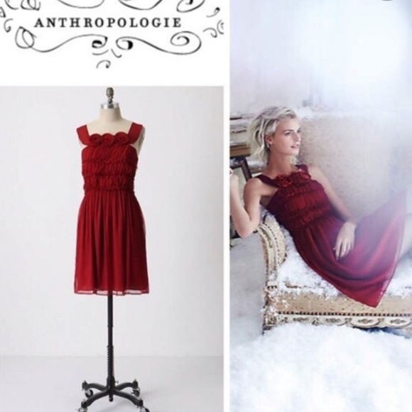 Burlapp Dresses & Skirts - Anthropologie Burlapp Silk Red Garnet Rose Dress.